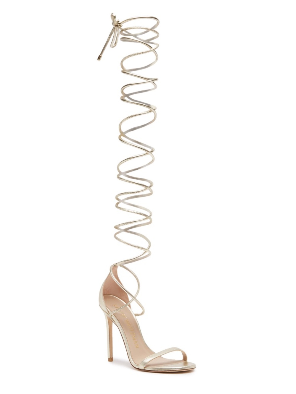 Stuart Weitzman Nudistwrap 110 Metallic Lace Up Sandal in Platino Sz. 7.5 NIB